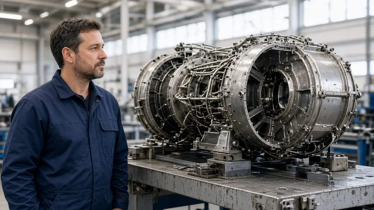 A technician beside an aircraft component